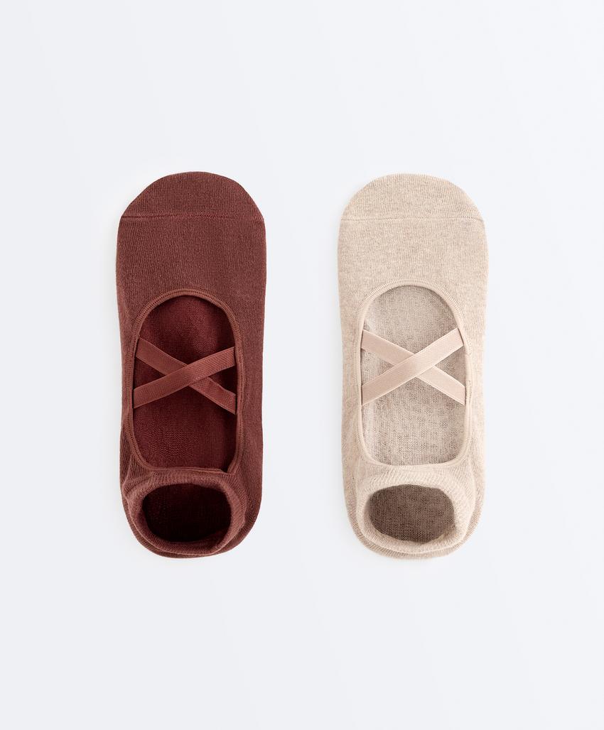 Носки для йоги и пилатеса из хлопкового смесового материала с перекрестными ремешками, 2 пары