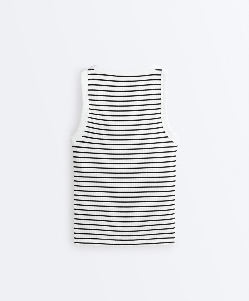 Удлиненный Майка - топ из модала в рубчик в полоску