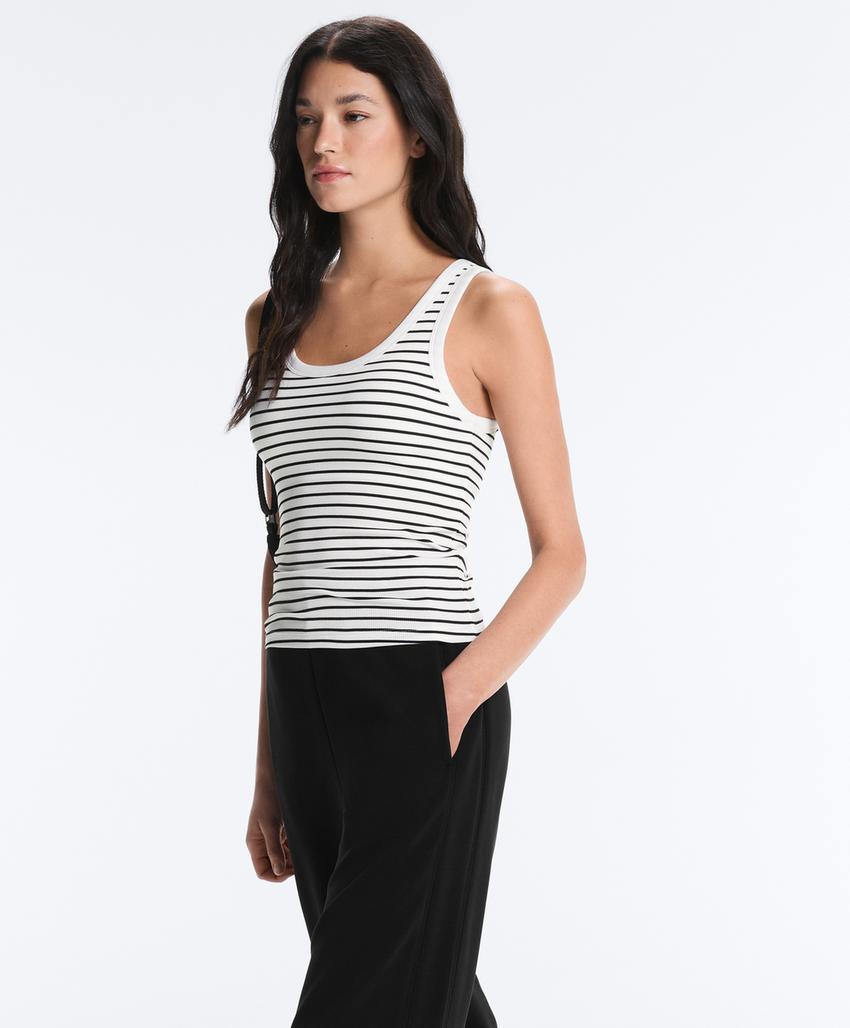 Удлиненный Майка - топ из модала в рубчик в полоску