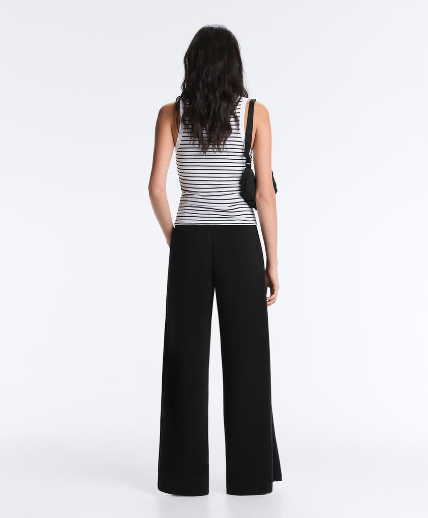 Удлиненный Майка - топ из модала в рубчик в полоску