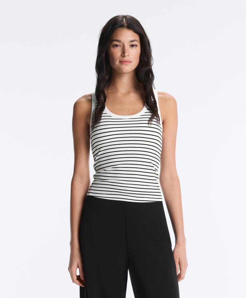 Удлиненный Майка - топ из модала в рубчик в полоску