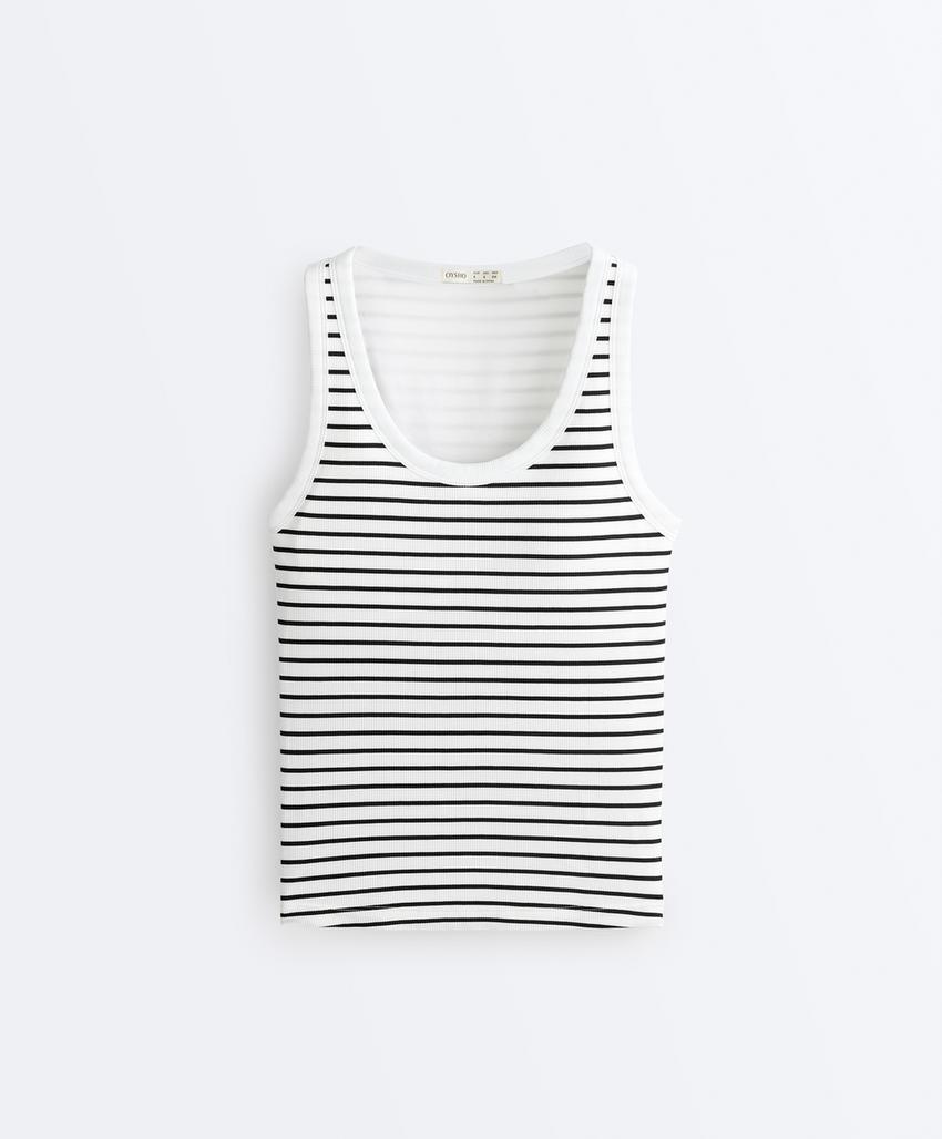 Удлиненный Майка - топ из модала в рубчик в полоску