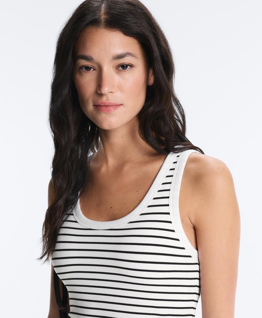 Удлиненный Майка - топ из модала в рубчик в полоску