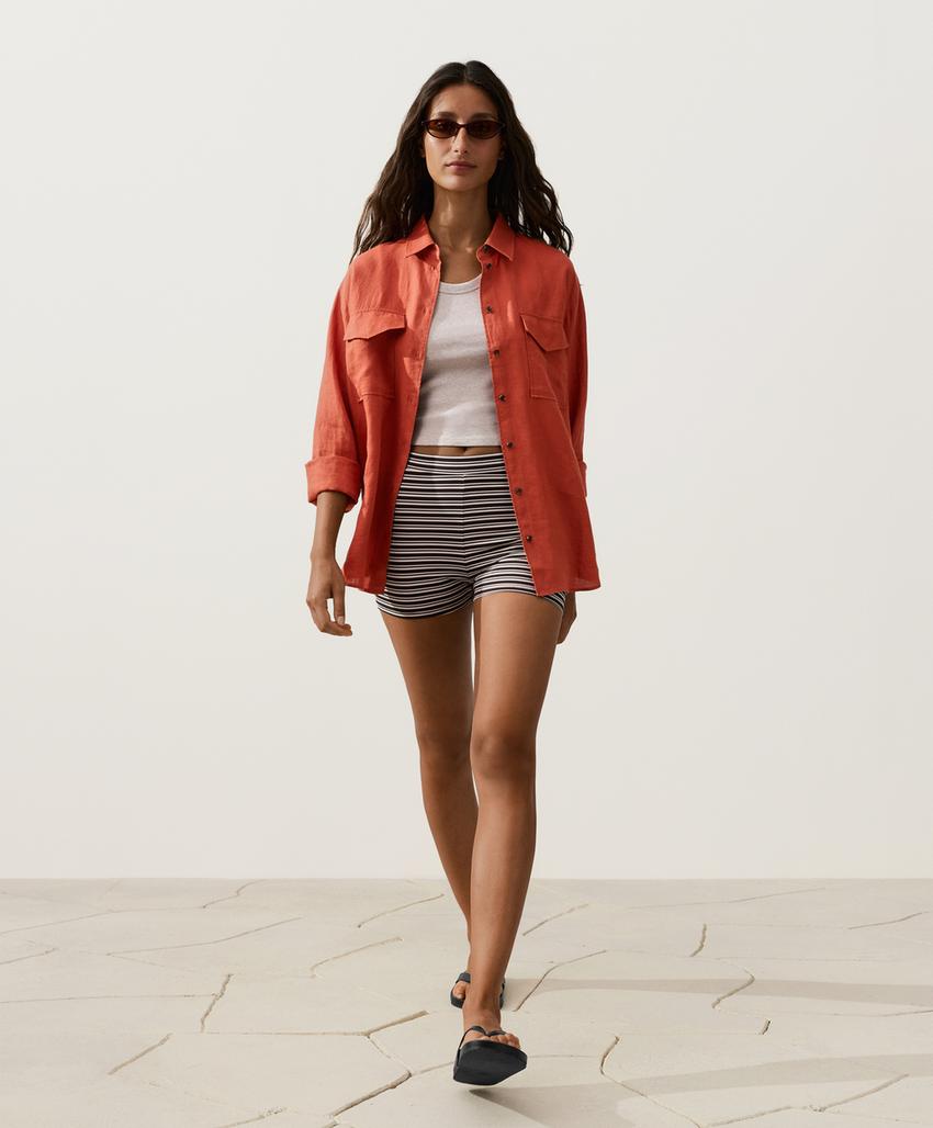 Рубашка из 100% льна с карманами