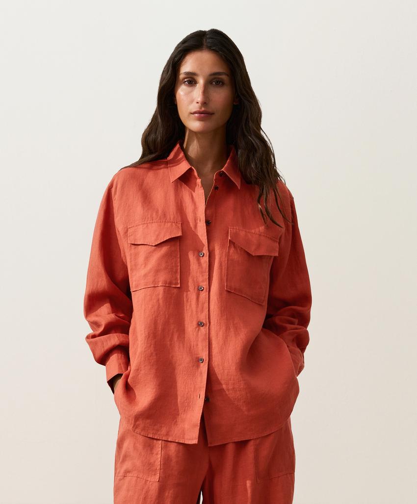 Рубашка из 100% льна с карманами