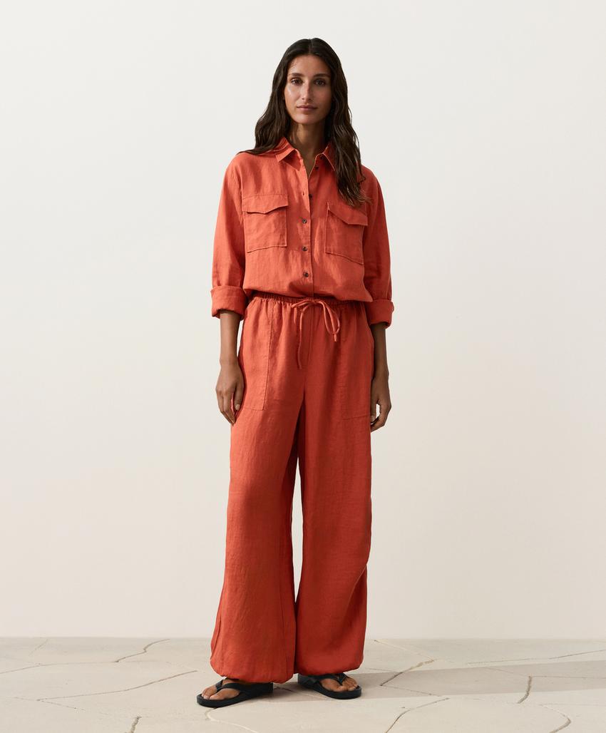 Рубашка из 100% льна с карманами