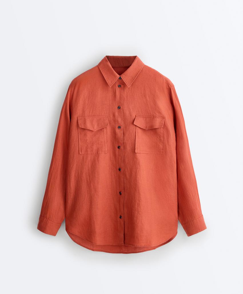 Рубашка из 100% льна с карманами