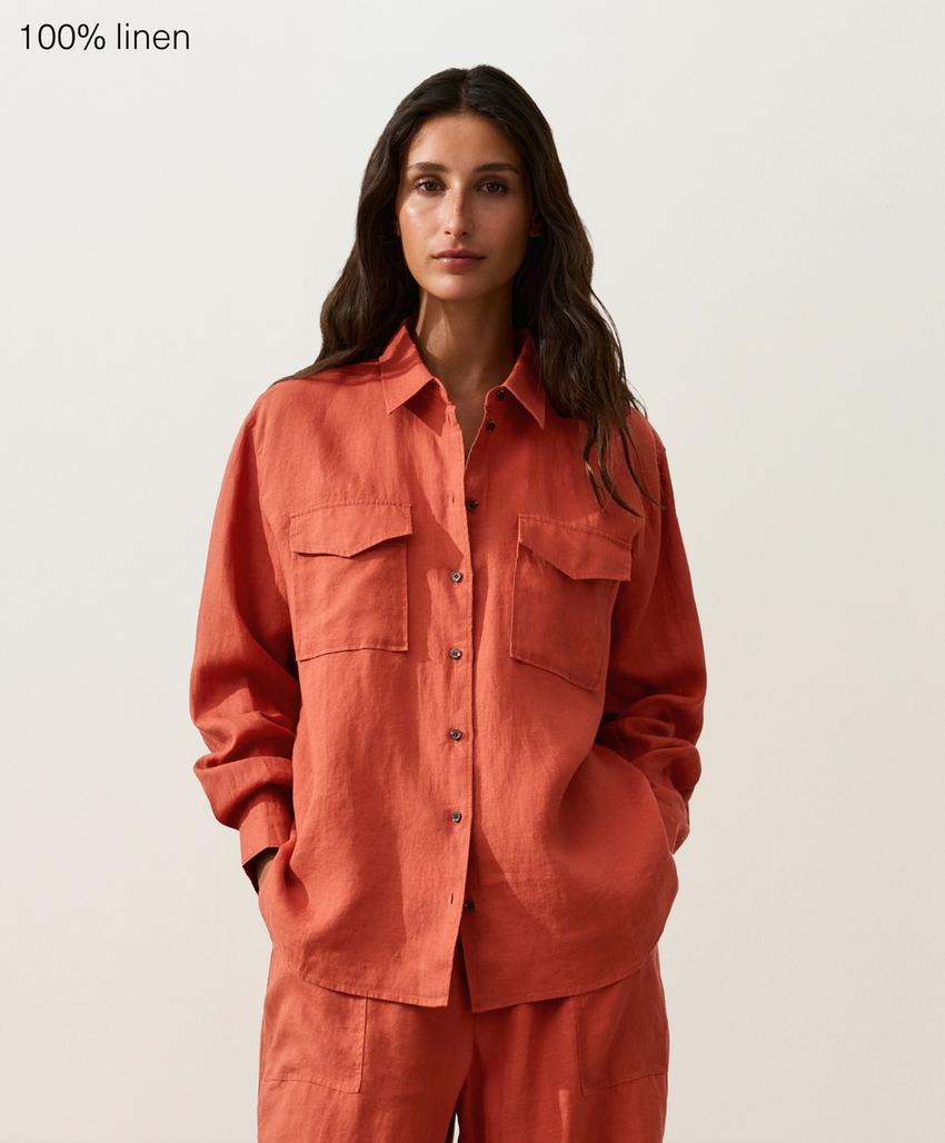 Рубашка из 100% льна с карманами