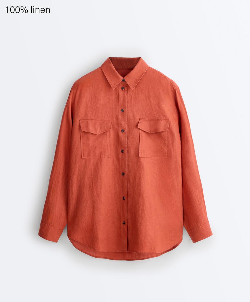 Рубашка из 100% льна с карманами