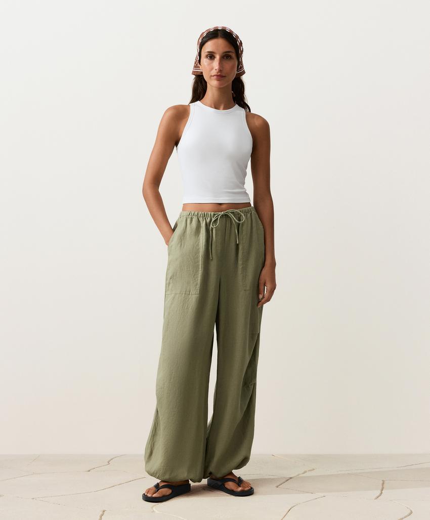 Брюки-блумберы карго из 100%-го льна