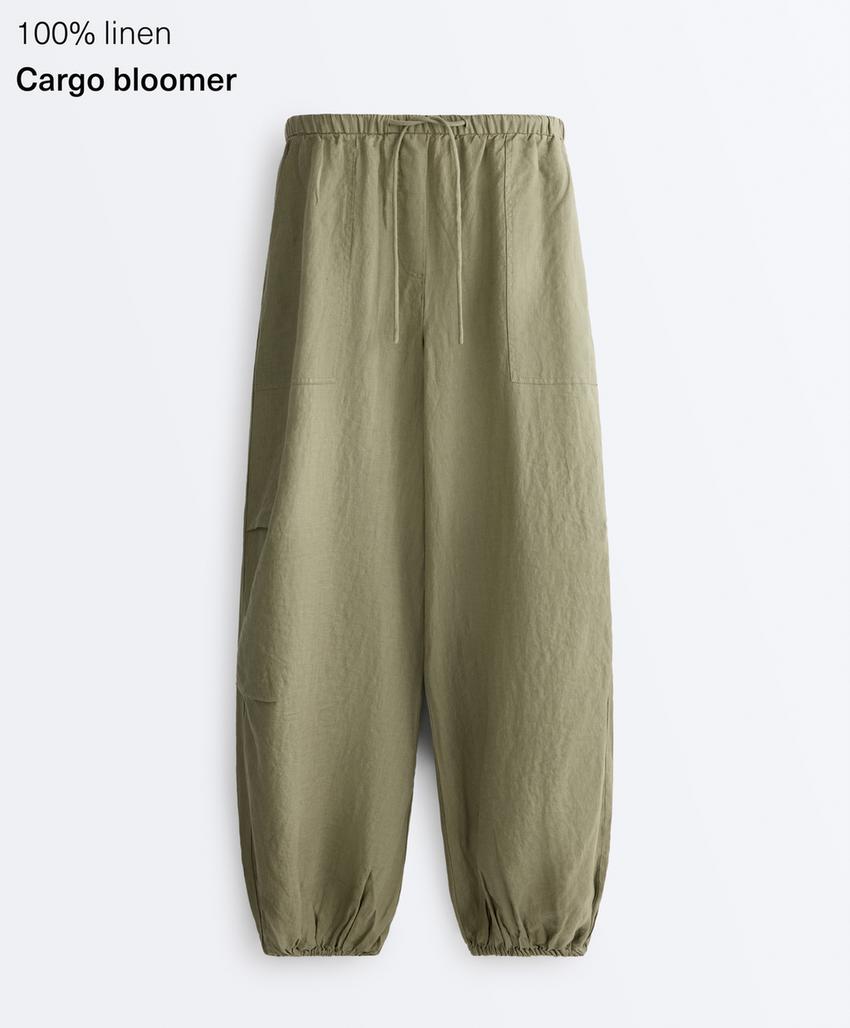 Брюки-блумберы карго из 100%-го льна