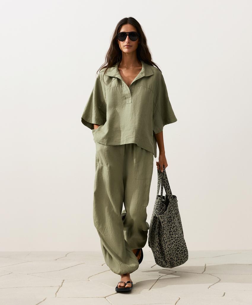 Брюки-блумберы карго из 100%-го льна