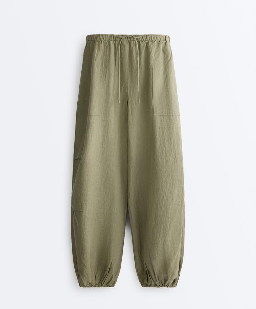 Брюки-блумберы карго из 100%-го льна