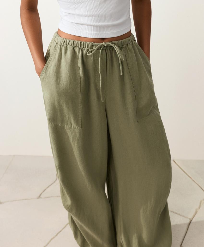 Брюки-блумберы карго из 100%-го льна