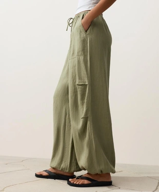 Брюки-блумберы карго из 100%-го льна- Заказать в России