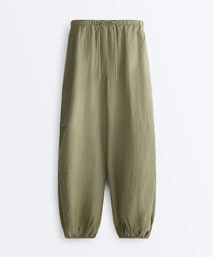 Брюки-блумберы карго из 100%-го льна- Заказать в России