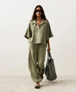 Брюки-блумберы карго из 100%-го льна- Заказать в России