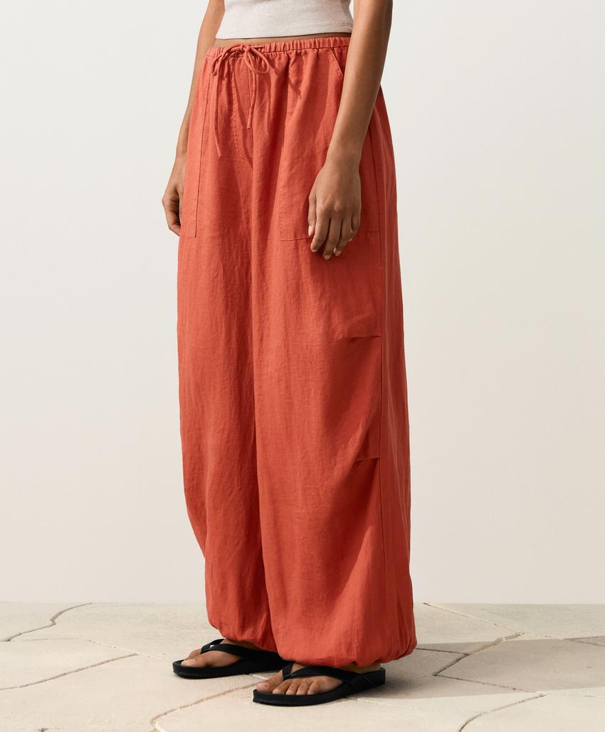 Брюки-блумберы карго из 100%-го льна