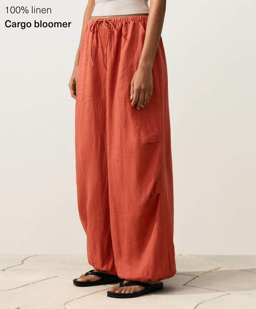 Брюки-блумберы карго из 100%-го льна
