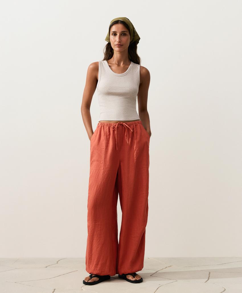 Брюки-блумберы карго из 100%-го льна