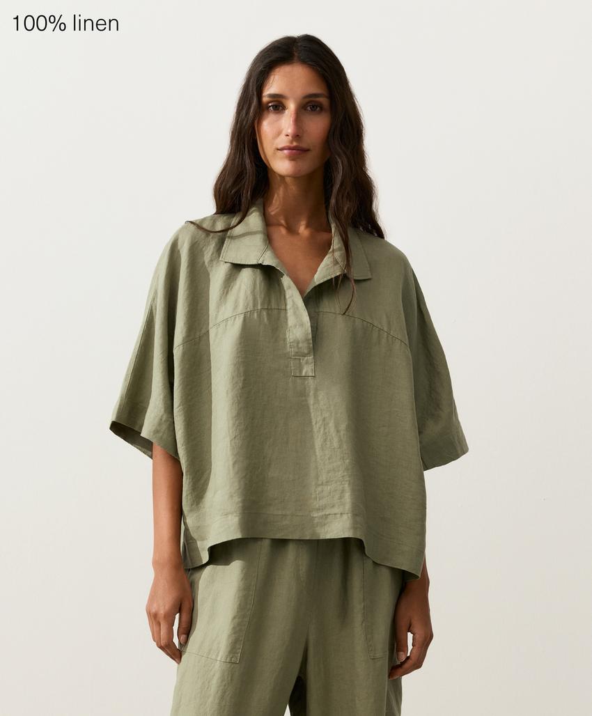 Рубашка оверсайз из 100%-го льна с короткими рукавами