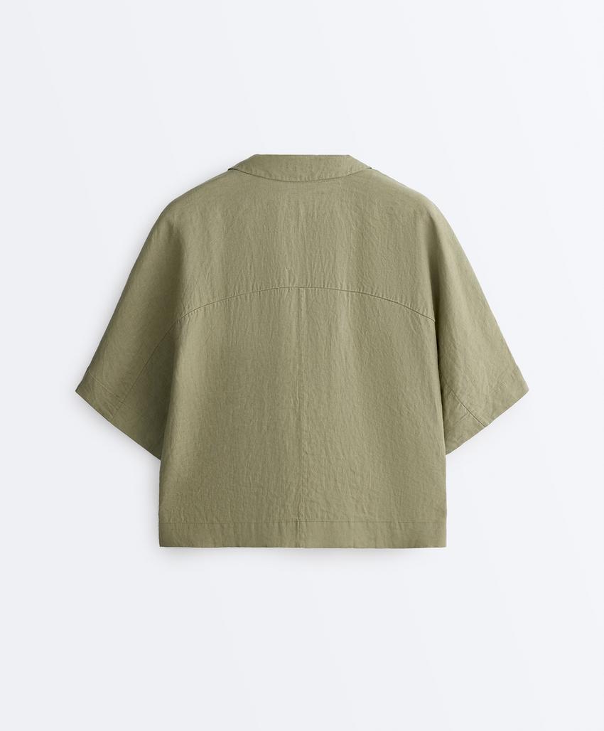 Рубашка оверсайз из 100%-го льна с короткими рукавами