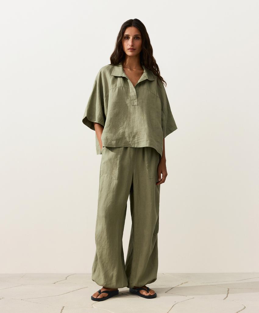 Рубашка оверсайз из 100%-го льна с короткими рукавами