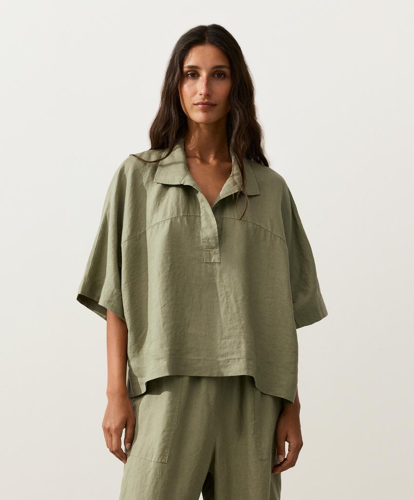 Рубашка оверсайз из 100%-го льна с короткими рукавами