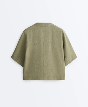 Рубашка оверсайз из 100%-го льна с короткими рукавами- Заказать в России