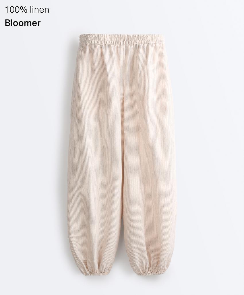 Брюки-блуммеры из 100%-го льна в полоску