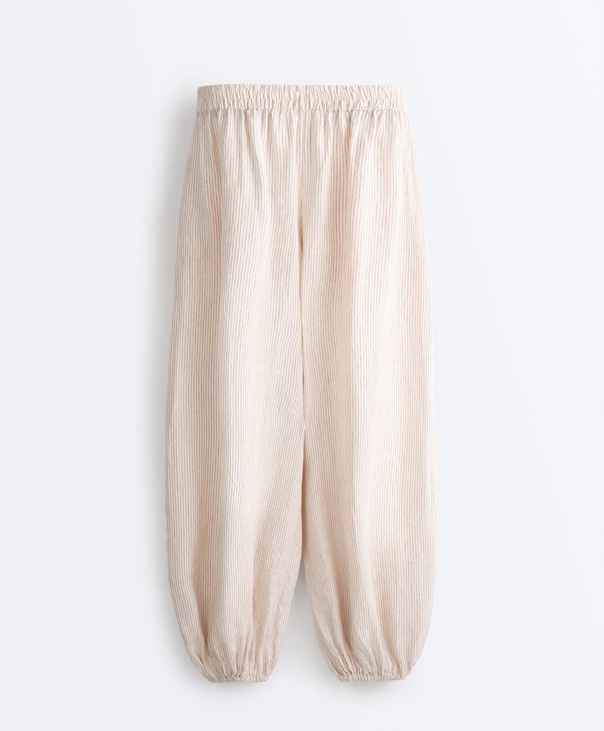 Брюки-блуммеры из 100%-го льна в полоску