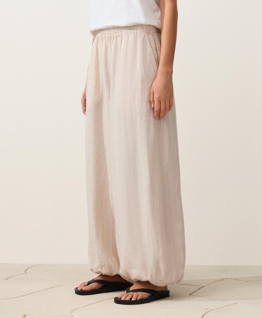 Брюки-блуммеры из 100%-го льна в полоску