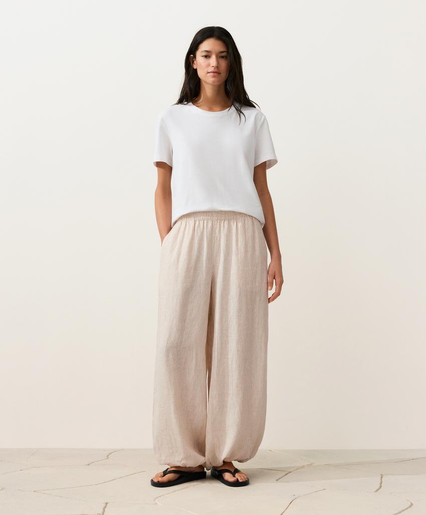 Брюки-блуммеры из 100%-го льна в полоску