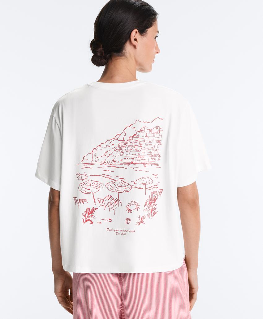 Футболка boxy с короткими рукавами и надписью из смесового хлопка