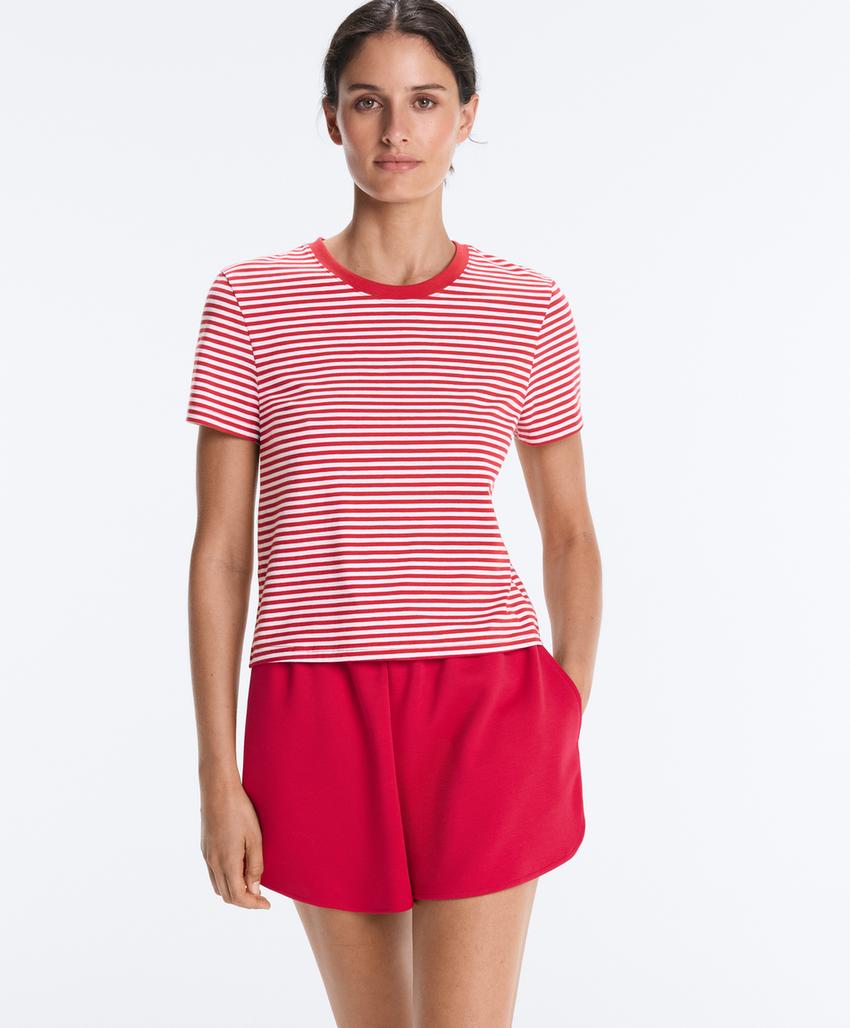 Футболка в полоску из смесового хлопка с короткими рукавами