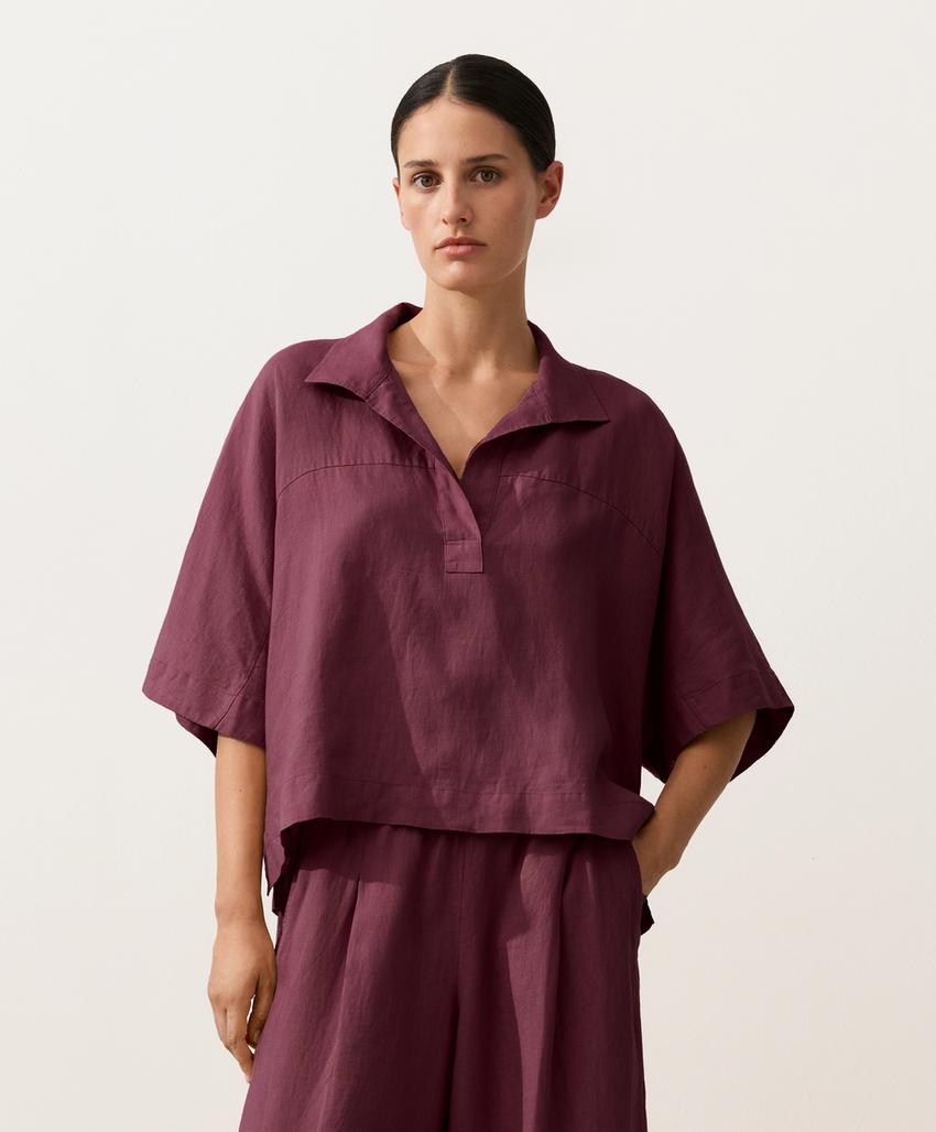 Рубашка оверсайз с короткими рукавами из 100%-го льна