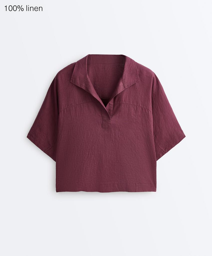 Рубашка оверсайз с короткими рукавами из 100%-го льна