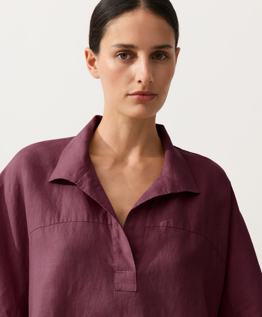 Рубашка оверсайз с короткими рукавами из 100%-го льна