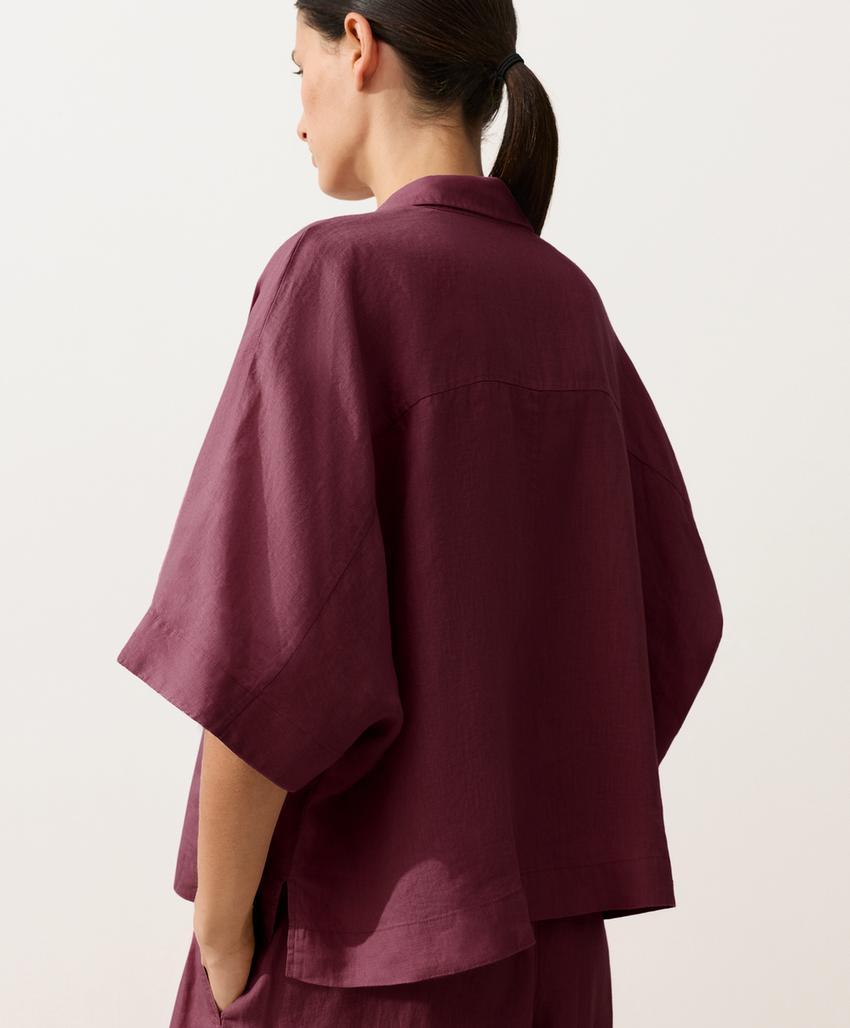 Рубашка оверсайз с короткими рукавами из 100%-го льна