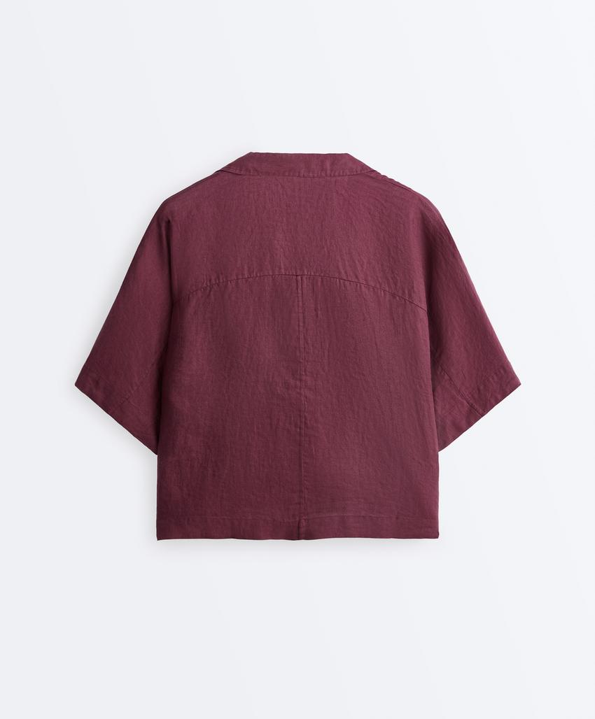 Рубашка оверсайз с короткими рукавами из 100%-го льна