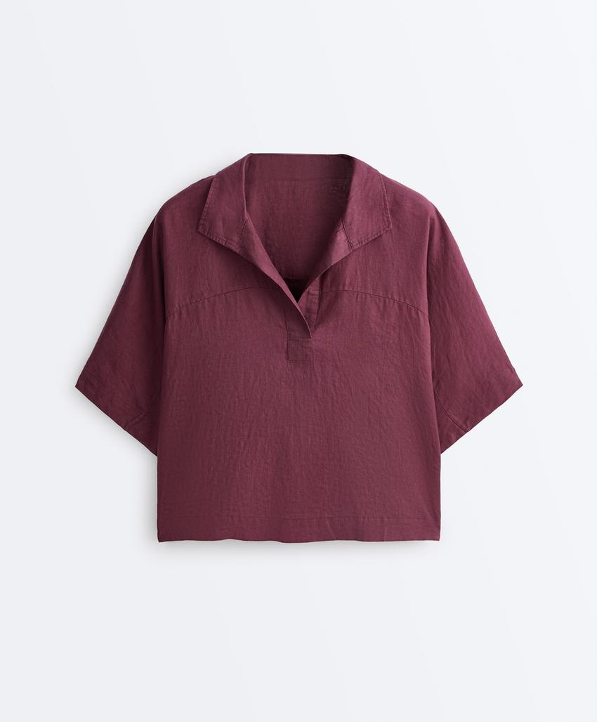 Рубашка оверсайз с короткими рукавами из 100%-го льна