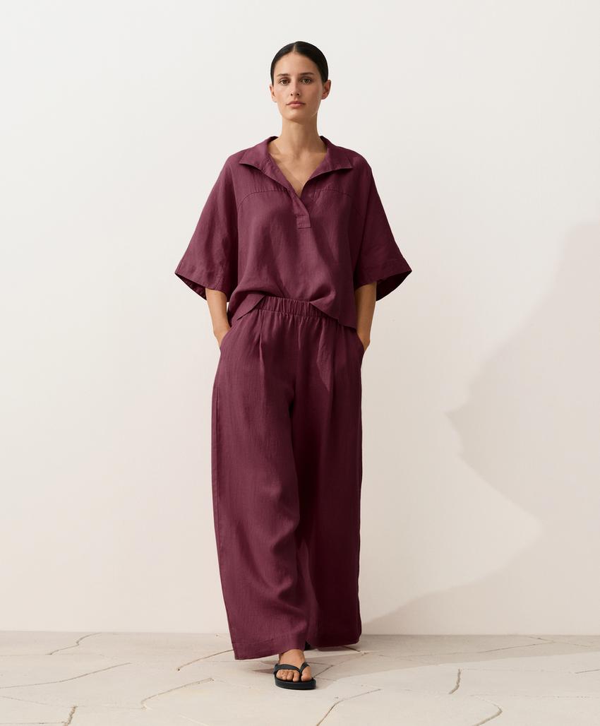 Рубашка оверсайз с короткими рукавами из 100%-го льна