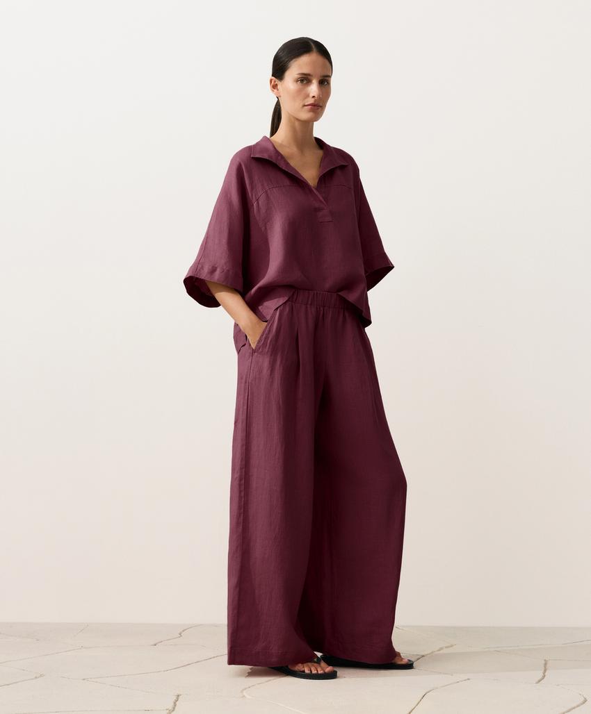 Рубашка оверсайз с короткими рукавами из 100%-го льна