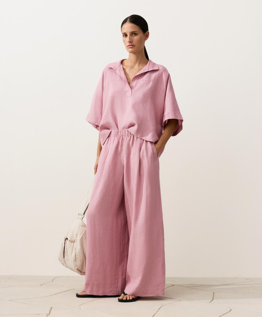 Рубашка оверсайз с короткими рукавами из 100%-го льна