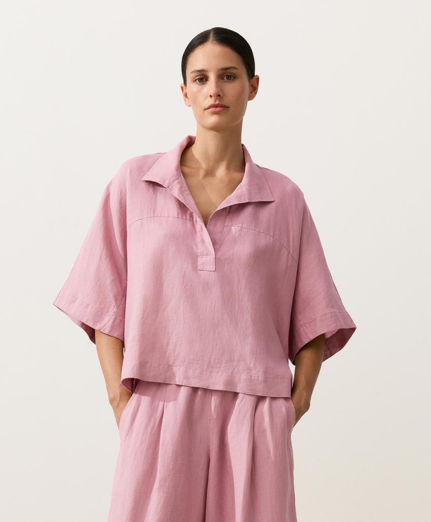 Рубашка оверсайз с короткими рукавами из 100%-го льна