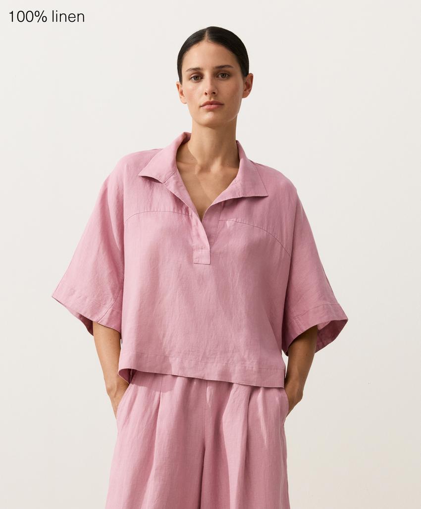 Рубашка оверсайз с короткими рукавами из 100%-го льна