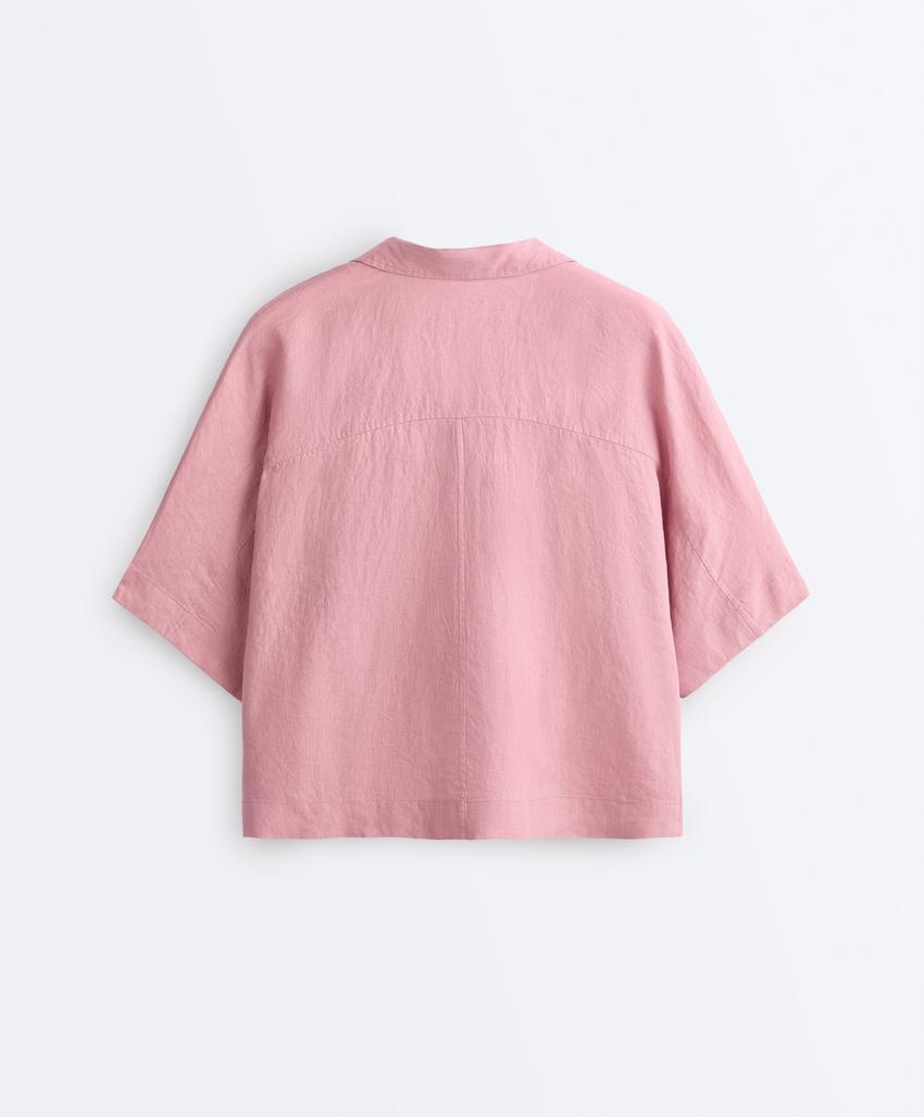 Рубашка оверсайз с короткими рукавами из 100%-го льна