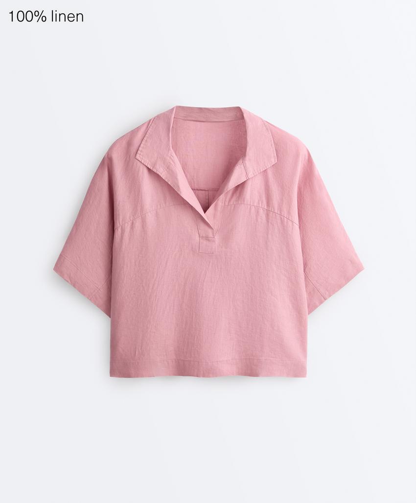 Рубашка оверсайз с короткими рукавами из 100%-го льна