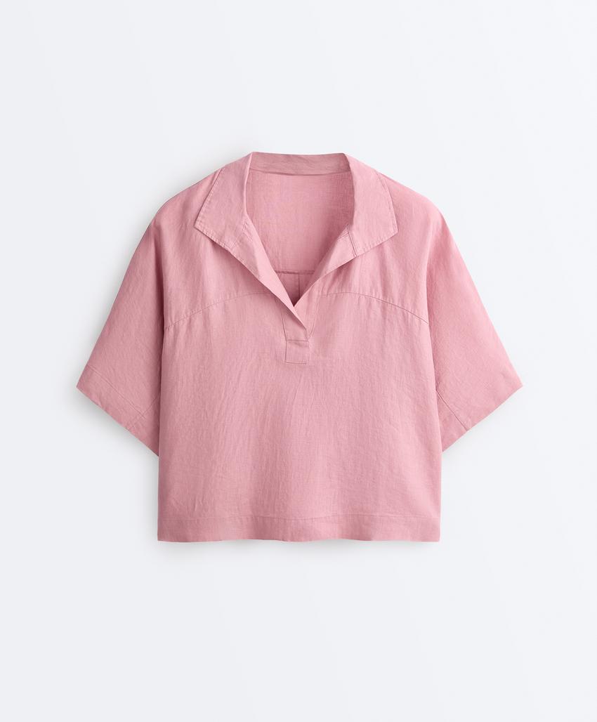 Рубашка оверсайз с короткими рукавами из 100%-го льна