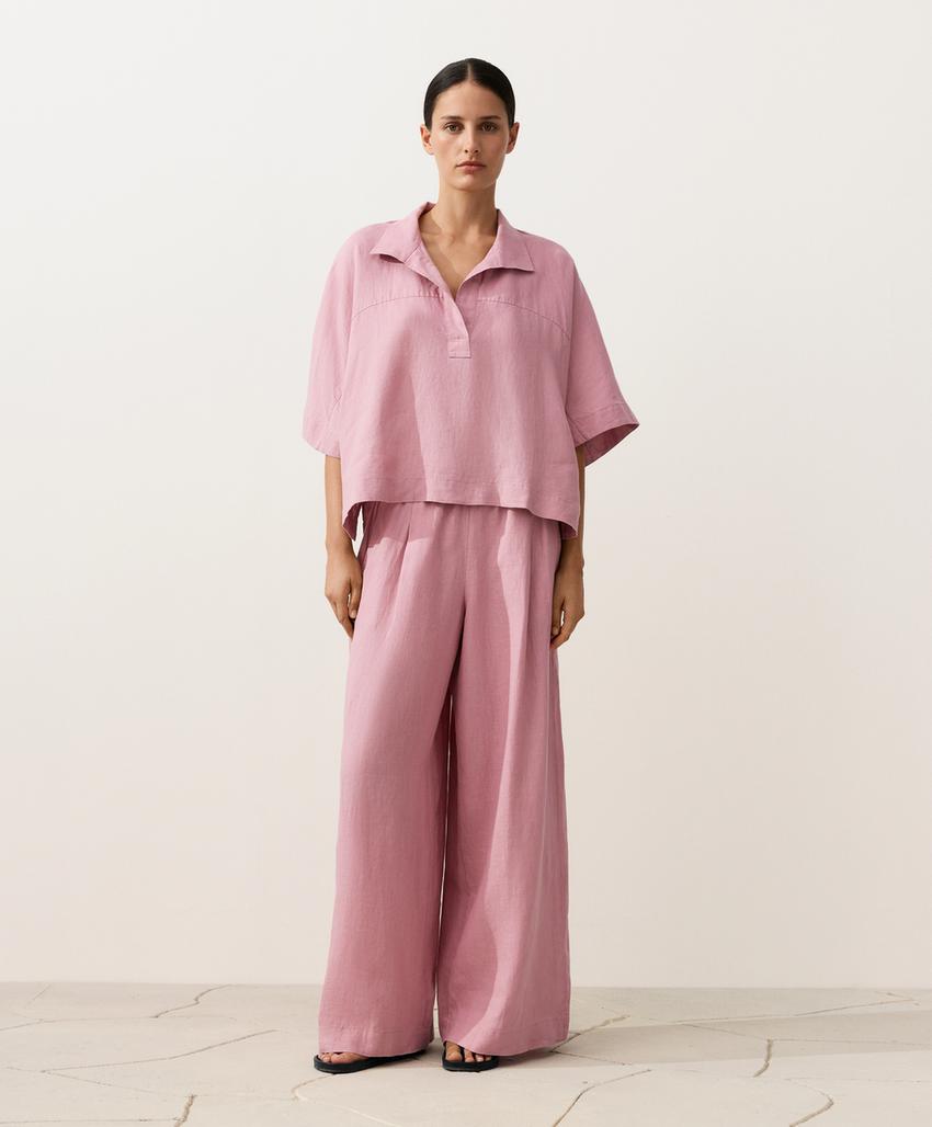 Рубашка оверсайз с короткими рукавами из 100%-го льна